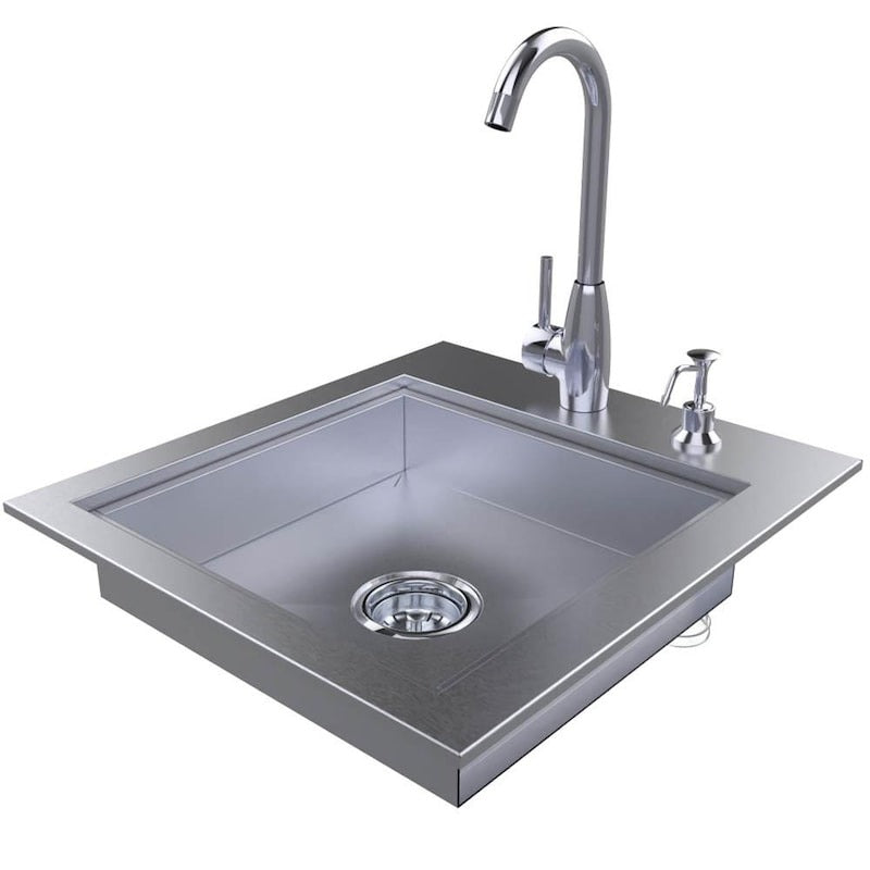 Sunstone ADASK20 20-Inch ADA Compliant Single Sink W/ Cover & Hot/Cold Faucet - Angled & Lid Removed