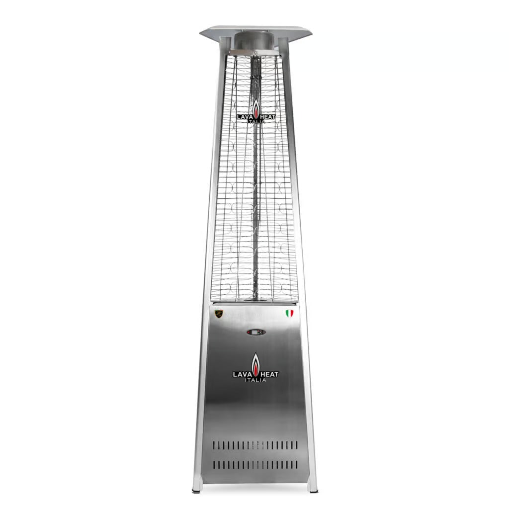 Lava Heat 2G Triangle Flame Tower Heater 92.5-inch 66 K BTU Remote Control Push Button Ignition Stainless Steel Natural Gas - AL8RGS - White Background