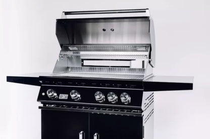 Bonfire Black Stainless Steel 34 and 4 Burner grill on cart with rotisserie kit Black Series - CBF4DD-B - Just top View