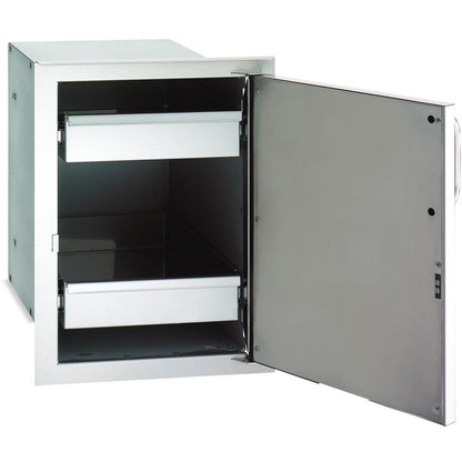 Fire Magic Aurora Right-Hinged Stainless Enclosed Single Door With Dual Drawers - Open