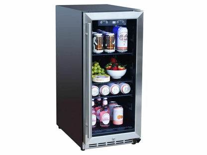 Summerset 15-Inch Outdoor Rated Fridge with Glass Door - RFR-15G - Angled Close Door With Food