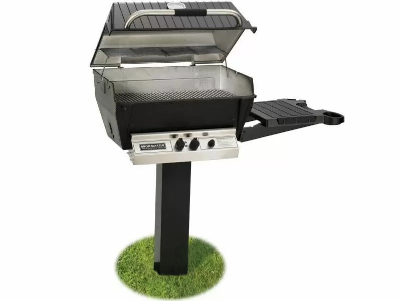 Broilmaster H3 Deluxe Natural Gas Grill On Black In-Ground Post With Black Drop Down Side Shelf - H3PK2N