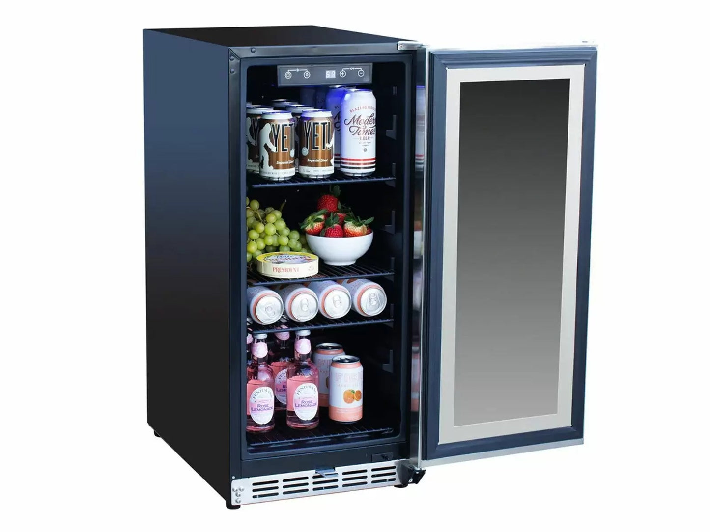 Summerset 15-Inch Outdoor Rated Fridge with Glass Door - RFR-15G - Open Door With Food