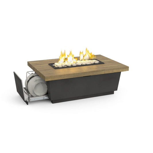 American Fyre Designs 785-BA-FO-
M4PC Contempo LP Select 62-inch Rectangular Propane Gas Fire Table French Barrel Oak - (Shown W/LP
Cylinder - Sold Separately)