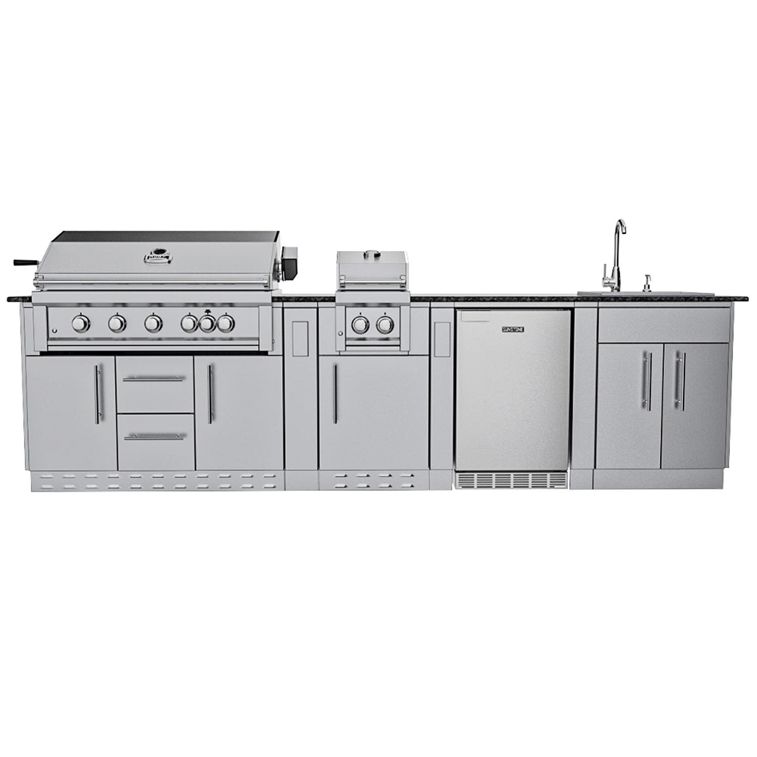 Sunstone Grills SCPGULFBREEZE10.2 Gulf Breeze 10 Ft Outdoor Kitchen Island Gas Grill & Side Burner, Sink, Refrigerator, Door & Drawer - Island - White Background