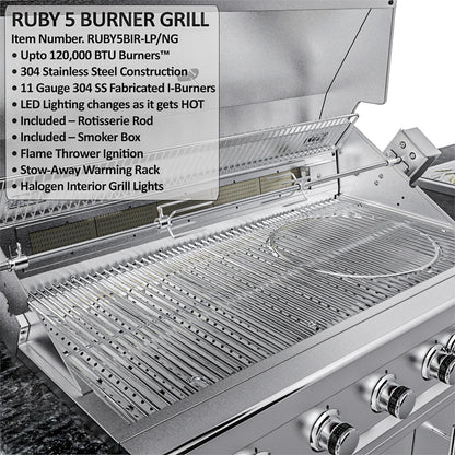 Sunstone Grills SCPGULFBREEZE10.2 Gulf Breeze 10 Ft Outdoor Kitchen Island Gas Grill & Side Burner, Sink, Refrigerator, Door & Drawer - Grates - Detail

