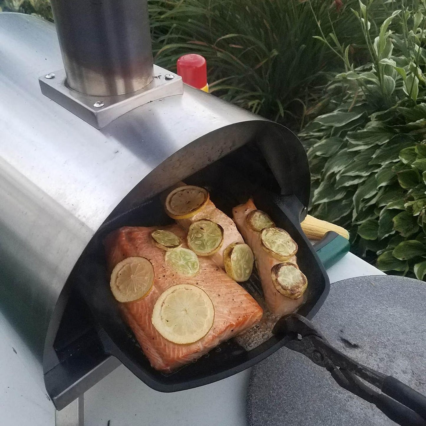 WPPO Lil Luigi Portable Pro Eco Wood-Fired Oven Kit - WKP-01 - Baking Salmon - Lifestyle
