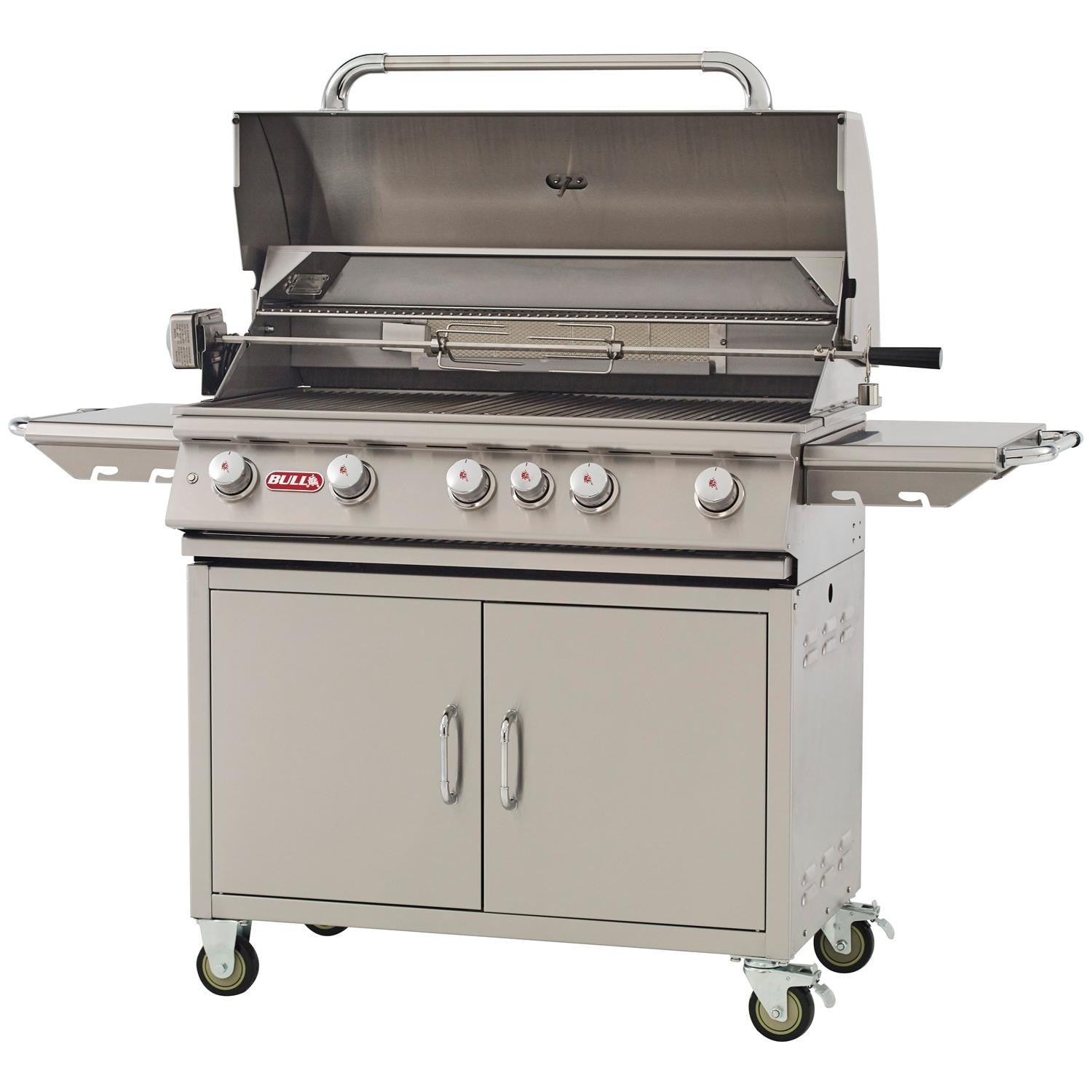 Bull 5500 Brahma 38-Inch 5-Burner Grill Cart - Right Side Angled View W/ Hood Open