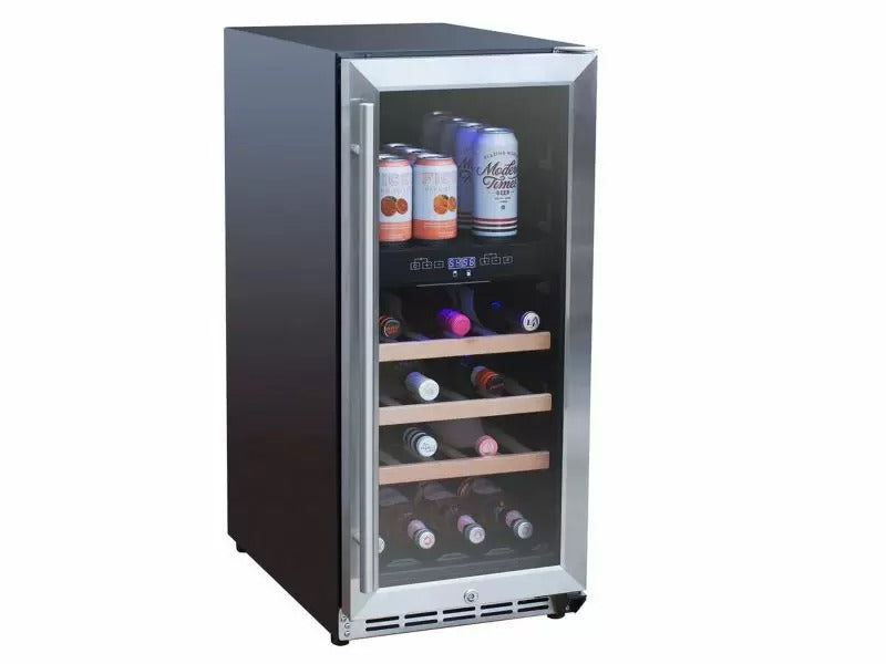 Summerset 15-Inch Outdoor Rated Dual Zone Wine Cooler - RFR-15WD - Angled View With Foods In