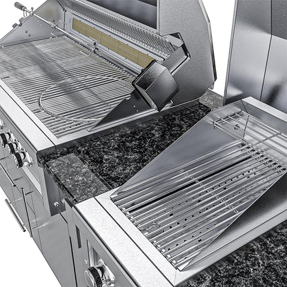 Sunstone Grills SCPGULFBREEZE10.2 Gulf Breeze 10 Ft Outdoor Kitchen Island Gas Grill & Side Burner, Sink, Refrigerator, Door & Drawer - Grill Open Up Close - Detail