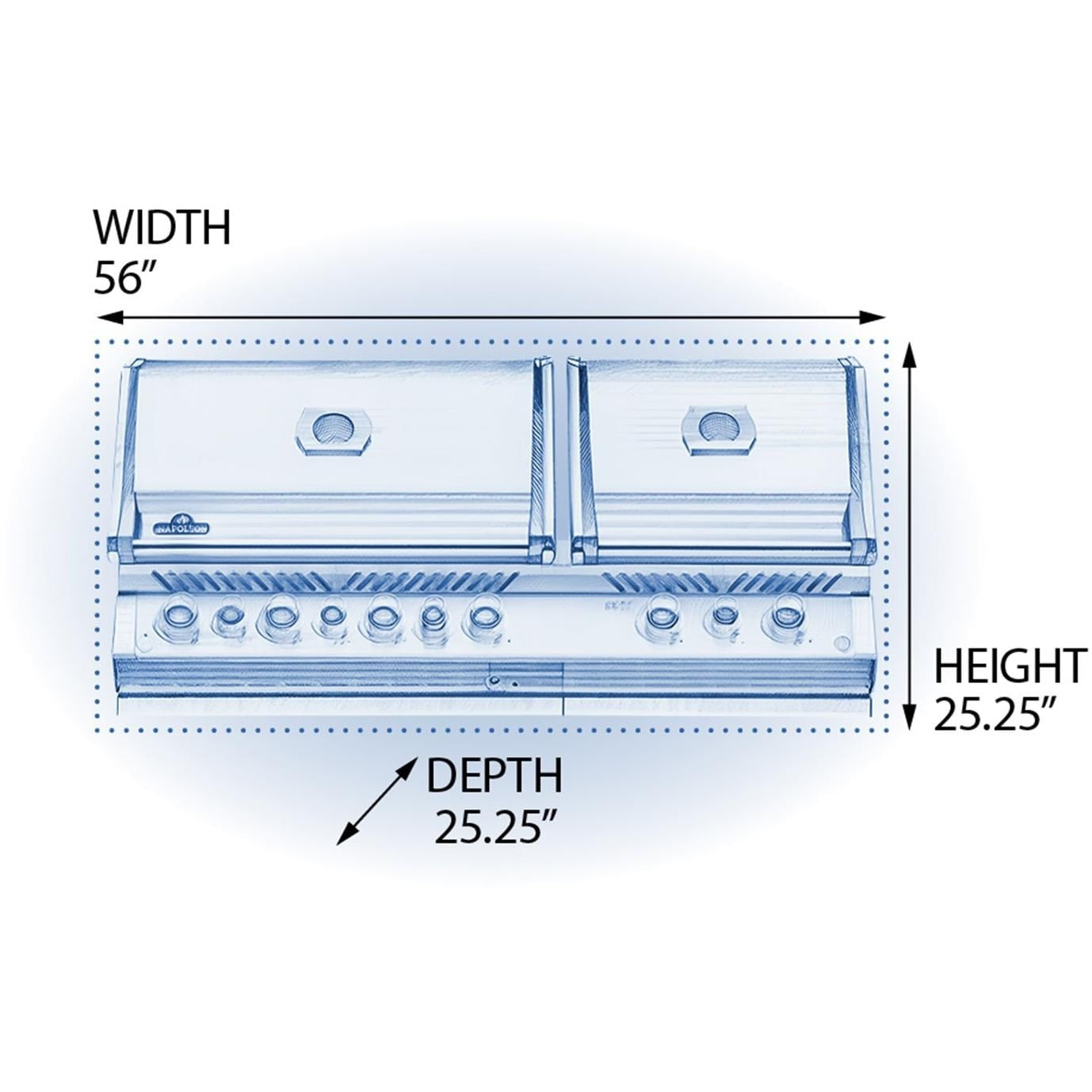 Napoleon BIPRO825RBISS-3 Prestige PRO 825 Built-in Grill with Infrared Rear Burner and Infrared Sear Burners (2019) - Dimensions - Diagram