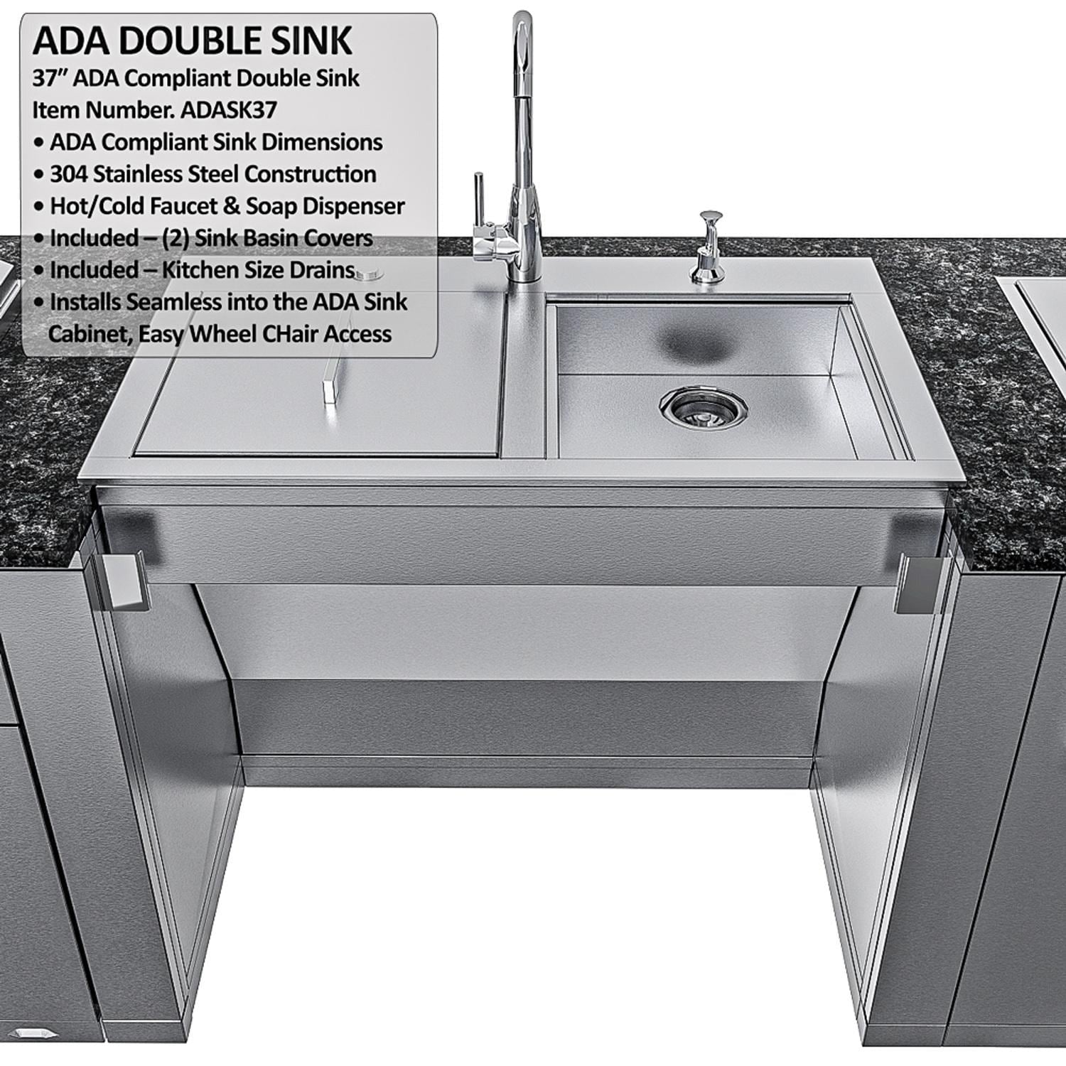Sunstone Grills SCPSUMMIT10 Summit 10 Ft Outdoor Kitchen Island Grill & Side Burner, Sink, Door & Drawer - ADA Double Sink - Detail