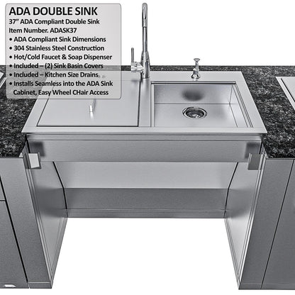 Sunstone Grills SCPSUMMIT10 Summit 10 Ft Outdoor Kitchen Island Grill & Side Burner, Sink, Door & Drawer - ADA Double Sink - Detail