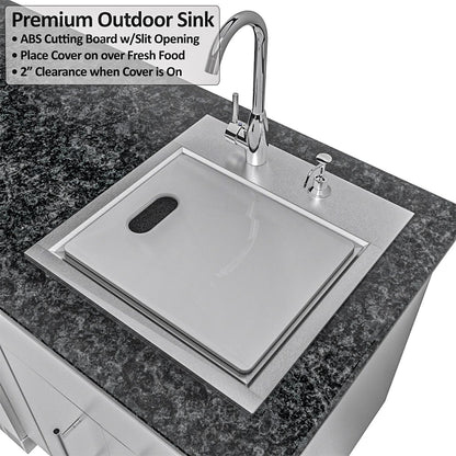 Sunstone Grills SCPGULFBREEZE10.2 Gulf Breeze 10 Ft Outdoor Kitchen Island Gas Grill & Side Burner, Sink, Refrigerator, Door & Drawer - Sink w/ Cutting Board - Detail