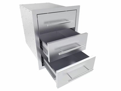 Sunstone Texan Series 16-Inch Stainless Steel Triple Drawers - TEX-16TD - Open Doors