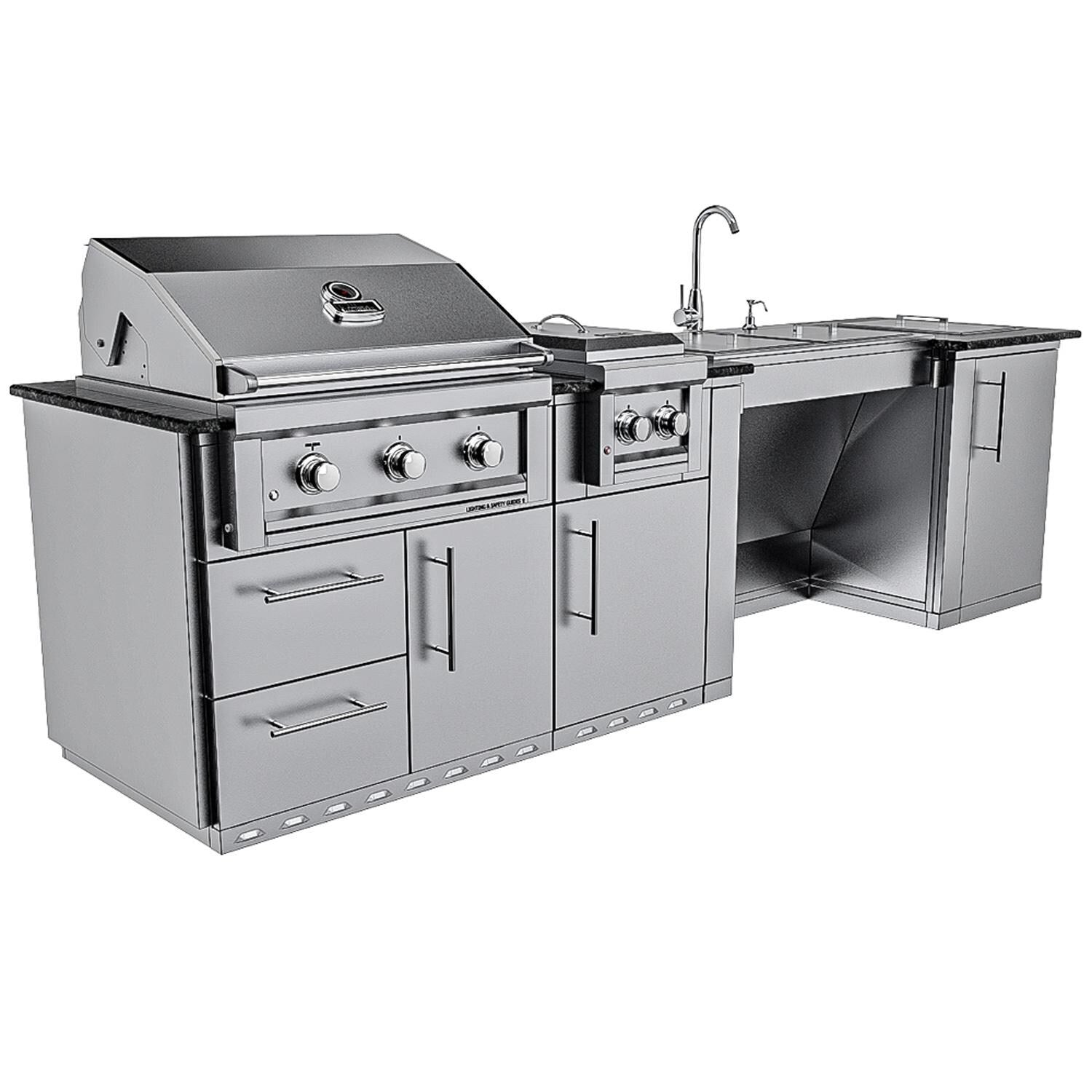 Sunstone Grills SCPSUMMIT10 Summit 10 Ft Outdoor Kitchen Island  Grill & Side Burner, Sink, Door & Drawer - Left Side Grill Closed - White Background