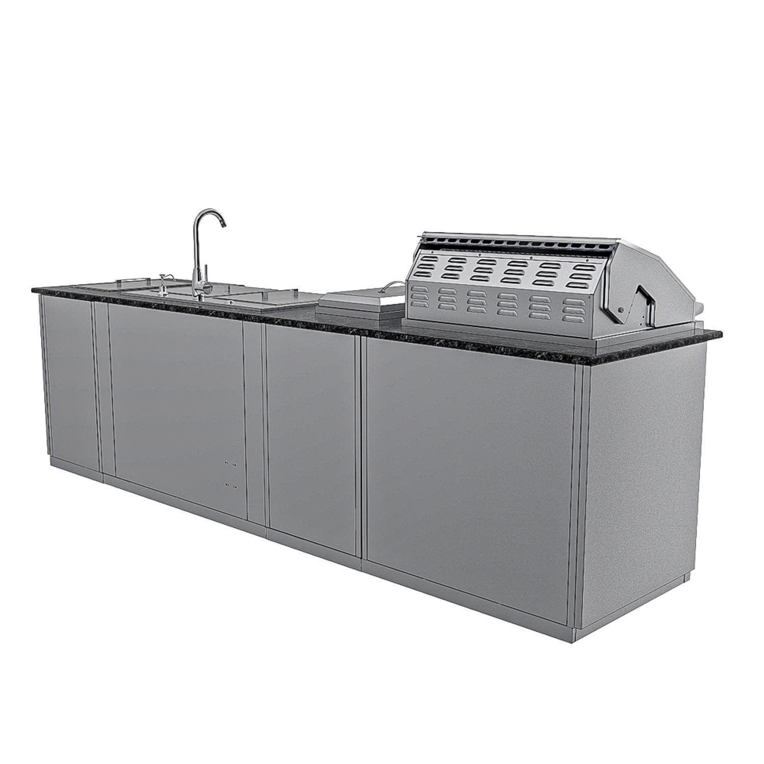 Sunstone Grills SCPSUMMIT10 Summit 10 Ft Outdoor Kitchen Island Grill & Side Burner, Sink, Door & Drawer - Back - White Background