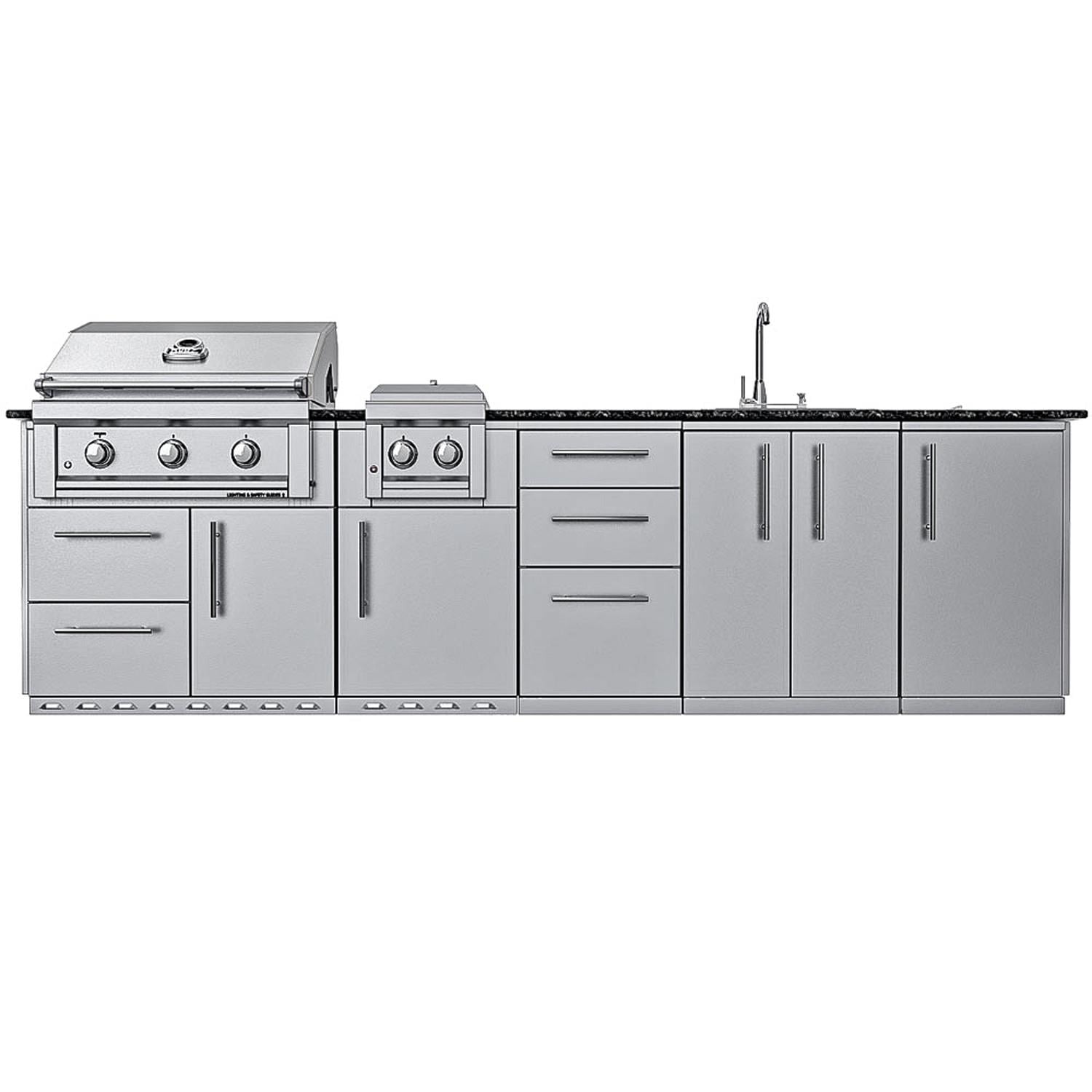Sunstone Grills SCPMAGNOLIA10 Magnolia 10 Ft Outdoor Kitchen Island Grill & Side Burner, Sink, Door & Drawer - Island - White Background