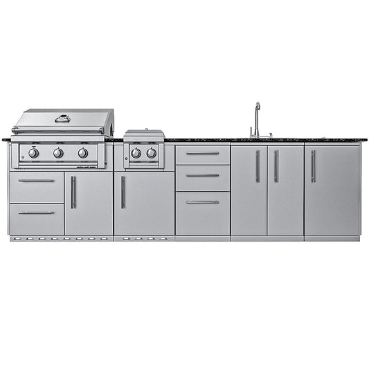 Sunstone Grills SCPMAGNOLIA10 Magnolia 10 Ft Outdoor Kitchen Island Grill & Side Burner, Sink, Door & Drawer - Island - White Background