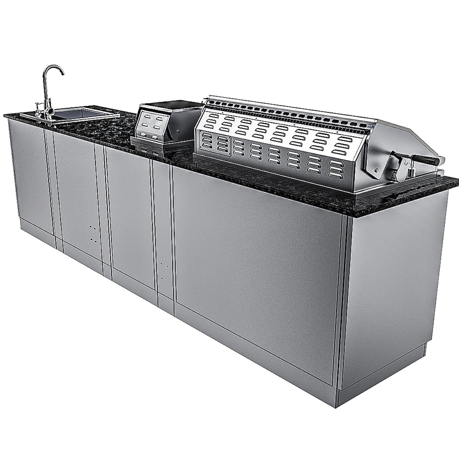 Sunstone Grills SCPGULFBREEZE10.2 Gulf Breeze 10 Ft Outdoor Kitchen Island Gas Grill & Side Burner, Sink, Refrigerator, Door & Drawer - Back - White Background