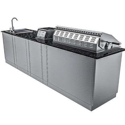 Sunstone Grills SCPGULFBREEZE10.2 Gulf Breeze 10 Ft Outdoor Kitchen Island Gas Grill & Side Burner, Sink, Refrigerator, Door & Drawer - Back - White Background
