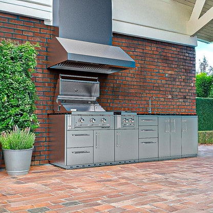 Sunstone Grills SCPMAGNOLIA10 Magnolia 10 Ft Outdoor Kitchen Island Gas Grill & Side Burner, Sink, Door & Drawer - Island - White Background