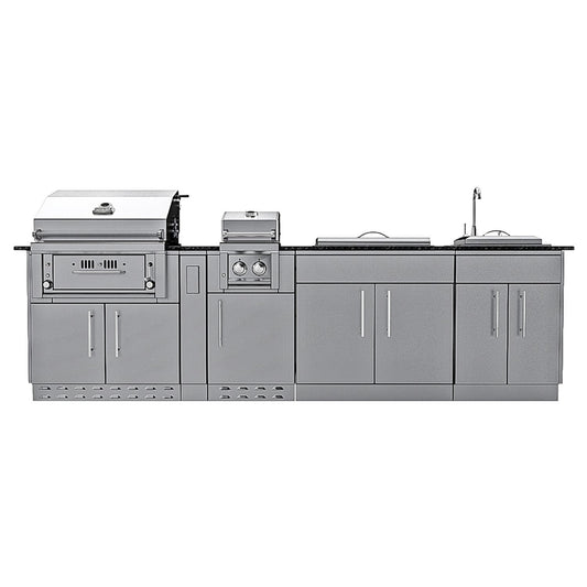 Sunstone Grills SCPALAMO10 Alamo 10 Ft Outdoor Kitchen Island w/  Grill & Side Burner, Sink, Door & Drawer - Island - White Background