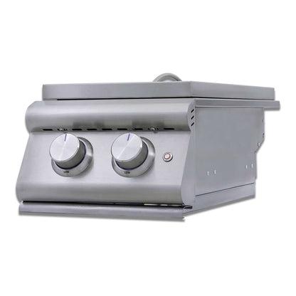 Blaze BLZ-SB2-LTE3 Premium LTE+ Stainless Steel Double Side Burner With Lid - Slight Angle With Lid - White Background