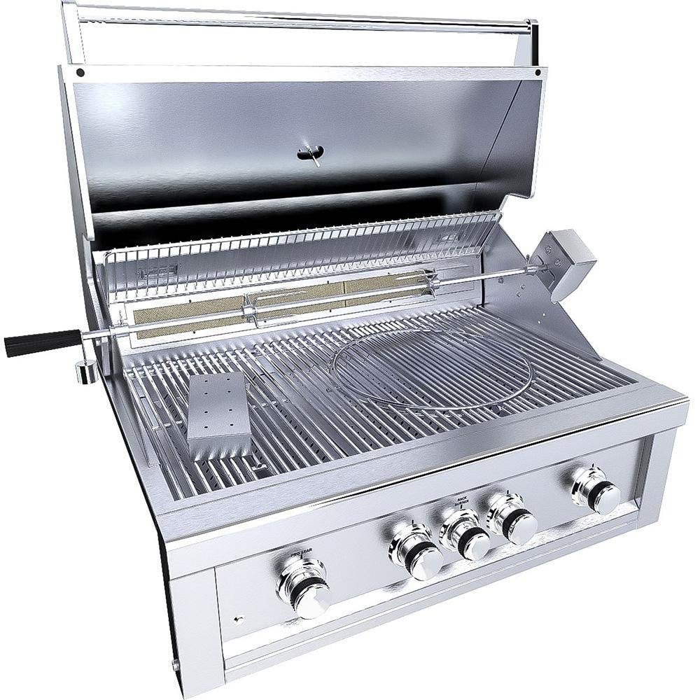 Sunstone Ruby4BIR Ruby 36-Inch 4-Burner Built-In Grill W/ Pro-Sear & Rotisserie - Hood Open