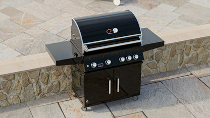 Bonfire Black Stainless Steel 34 and 4 Burner grill on cart with rotisserie kit Black Series - CBF4DD-B - Lifestyle Top View