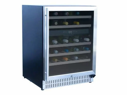 Summerset 24-Inch Outdoor Rated Dual Zone Wine Cooler - RFR-24WD - Angled In Wane Bottles