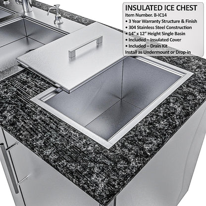 Sunstone Grills SCPMAGNOLIA10 Magnolia 10 Ft Outdoor Kitchen Island Gas Grill & Side Burner, Sink, Door & Drawer - Ice Chest - Detail