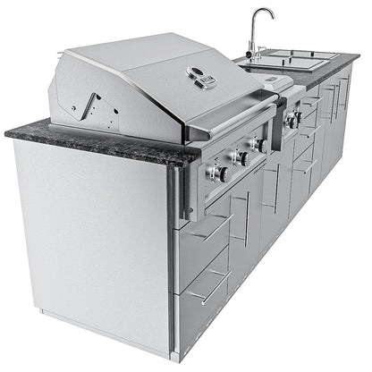 Sunstone Grills SCPMAGNOLIA10 Magnolia 10 Ft Outdoor Kitchen Island Gas Grill & Side Burner, Sink, Door & Drawer - Left Side - White Background