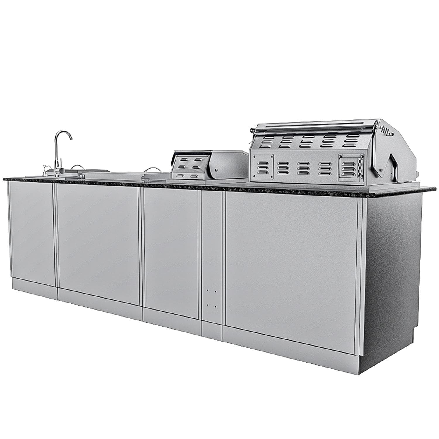 Sunstone Grills SCPALAMO10 Alamo 10 Ft Outdoor Kitchen Island w/ Grill & Side Burner, Sink, Door & Drawer - Back - White Background