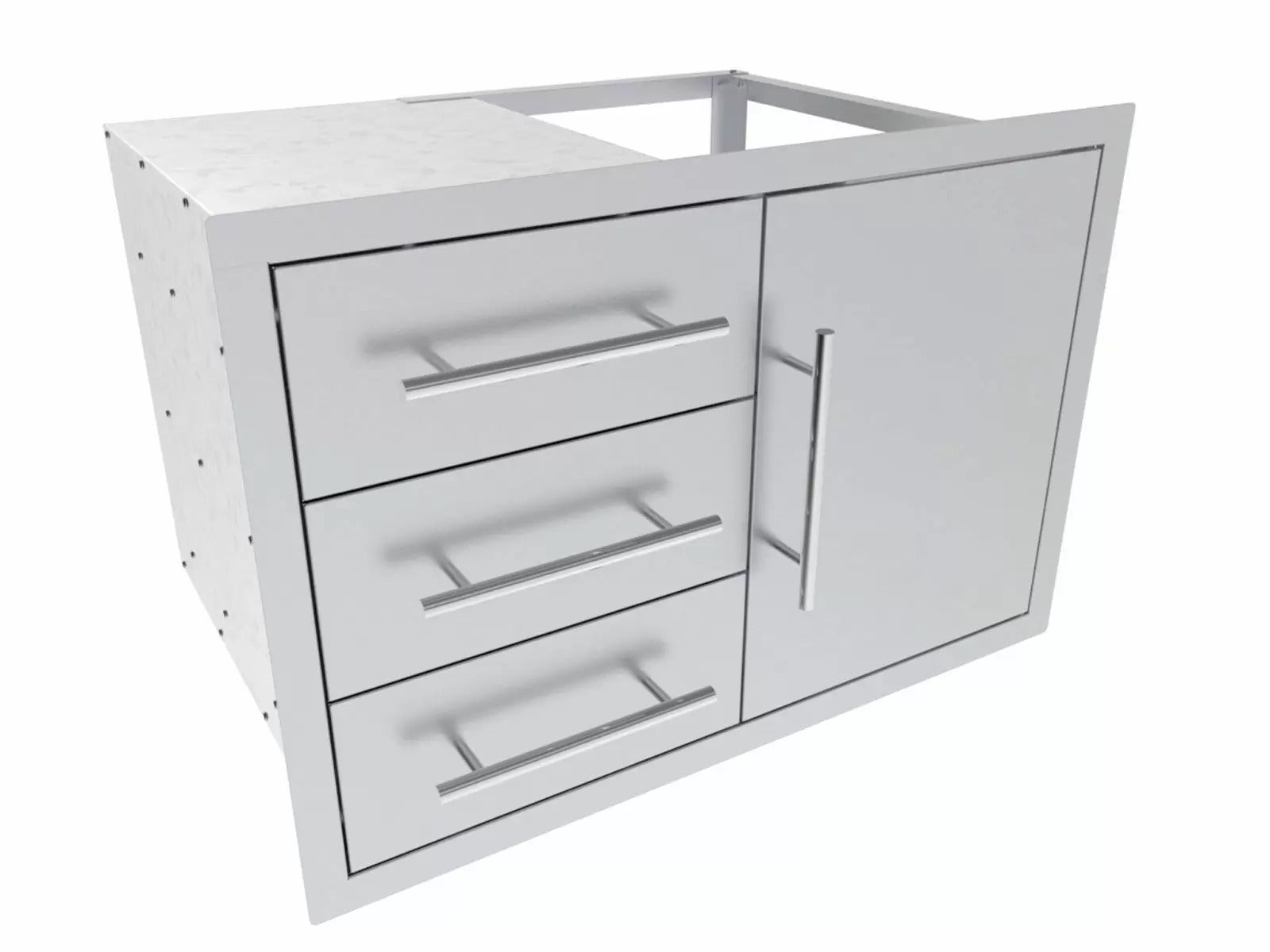 Sunstone Texan Series 30-Inch Stainless Steel Triple Drawer & Door Combo - TEX-30TDDC - Angled View