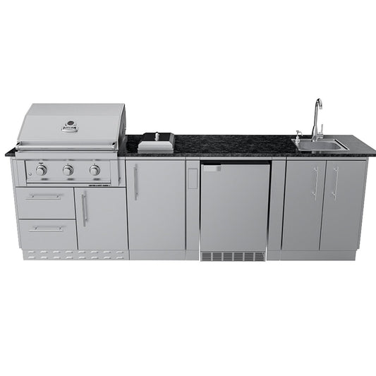 Sunstone Grills SCPBRAZOS9 Brazos 9 Ft Outdoor Kitchen Island w/ Grill & Side Burner, Sink, Door & Drawer - Island - White Background
