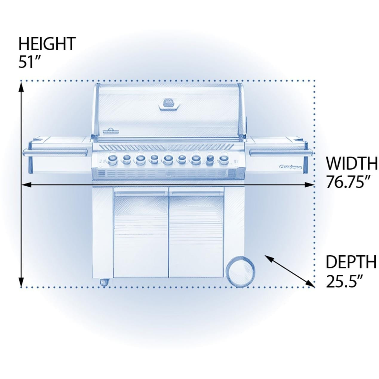 Napoleon PRO665RSIBSS-3 Prestige PRO 665 Grill with Infrared Rear Burner and Infrared Side Burner (2019) - Dimensions - Diagram