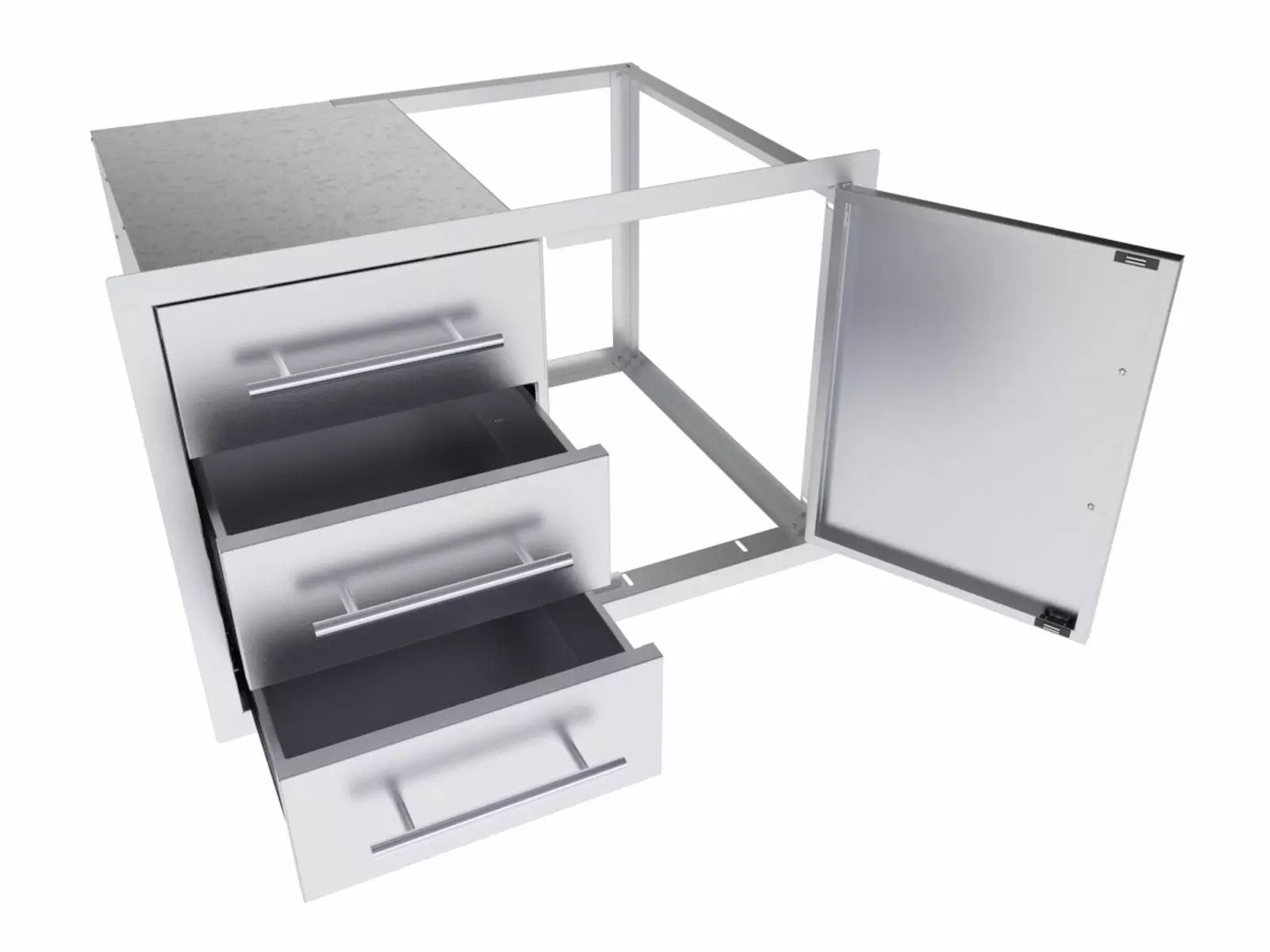 Sunstone Texan Series 30-Inch Stainless Steel Triple Drawer & Door Combo - TEX-30TDDC - Door and Drawer Open