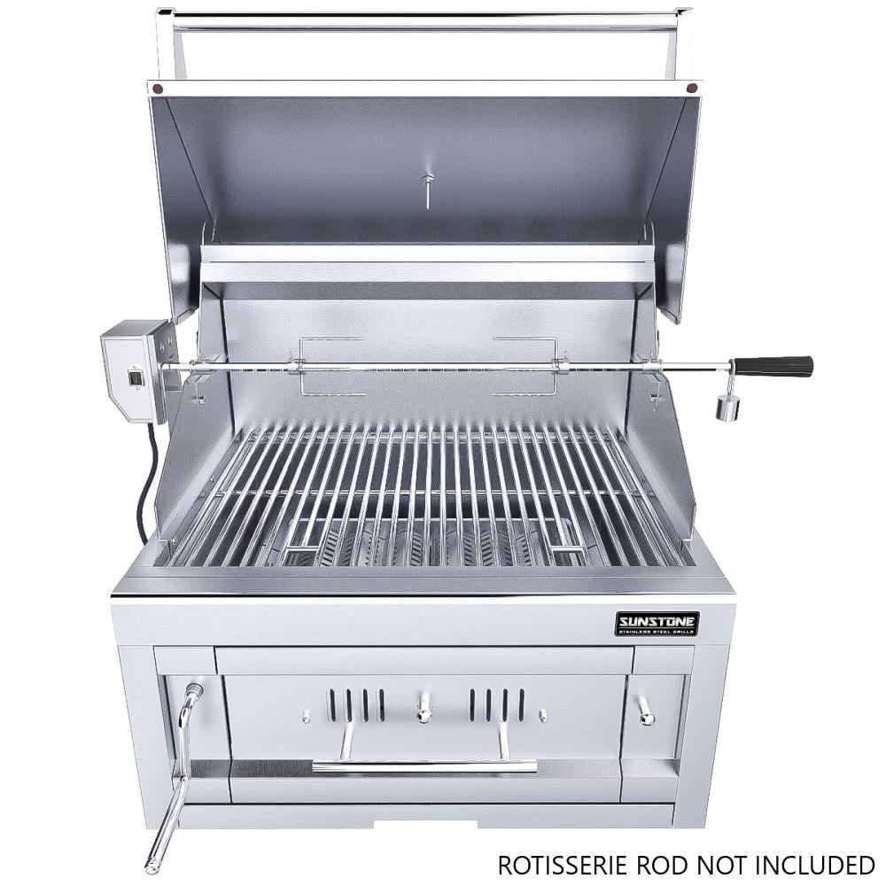 Sunstone SUNCHSZ28 Series 28 Inch Single Zone 304 Stainless Steel Charcoal Grill - Optional Rotisserie Rod & Motor