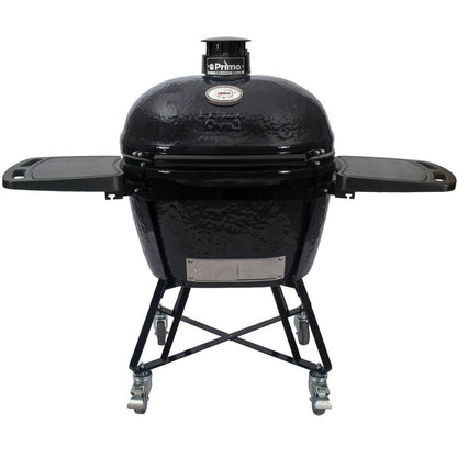 Primo PGCXLC All-In-One Oval XL 400 Ceramic Kamado Grill With Cradle, Side Shelves, And Stainless Steel Grates