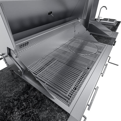 Sunstone Grills SCPDALLAS14 Dallas 14 Ft Outdoor Kitchen Island  Gas Grill & Side Burner, Sink, Refrigerator, Trash Bin, Door & Drawer - Grill Open - Detail
