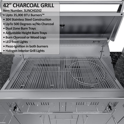 Sunstone Grills SCPDALLAS14 Dallas 14 Ft Outdoor Kitchen Island Gas Grill & Side Burner, Sink, Refrigerator, Trash Bin, Door & Drawer - Grates - Detail
