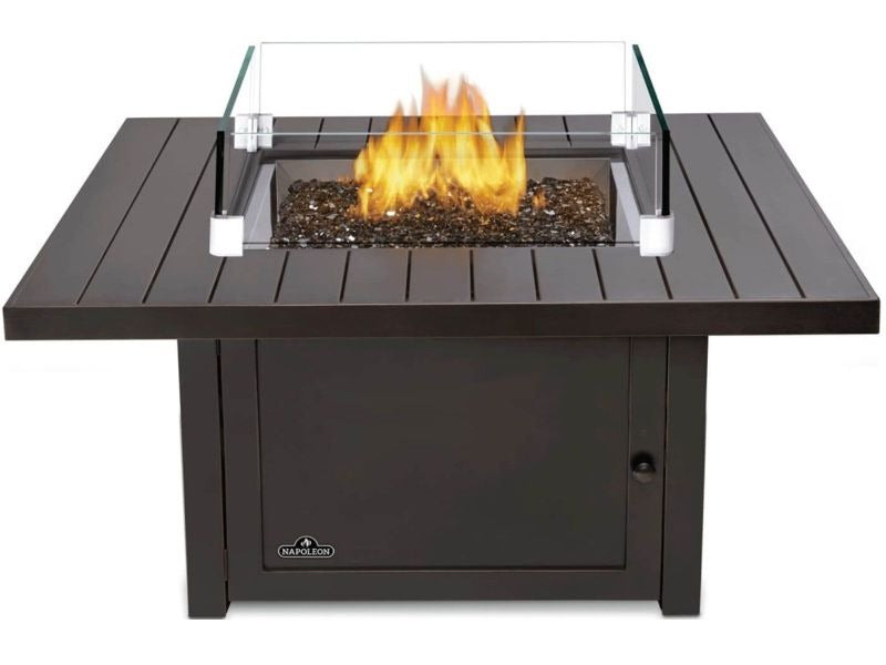 Napoleon St. Tropez Square Patioflame Table - STTR2-BZ - Fire On With Glass Frame