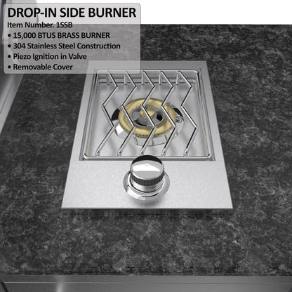 Sunstone Grills SCPBRAZOS9 Brazos 9 Ft Outdoor Kitchen Island w/ Grill & Side Burner, Sink, Door & Drawer - Side Burner - Detail