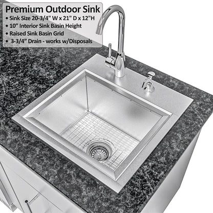 Sunstone Grills SCPDALLAS14 Dallas 14 Ft Outdoor Kitchen Island Gas Grill & Side Burner, Sink, Refrigerator, Trash Bin, Door & Drawer - Sink - Detail