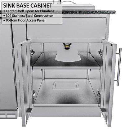 Sunstone Grills SCPDALLAS14 Dallas 14 Ft Outdoor Kitchen Island Gas Grill & Side Burner, Sink, Refrigerator, Trash Bin, Door & Drawer - Sink Cabinet - Detail