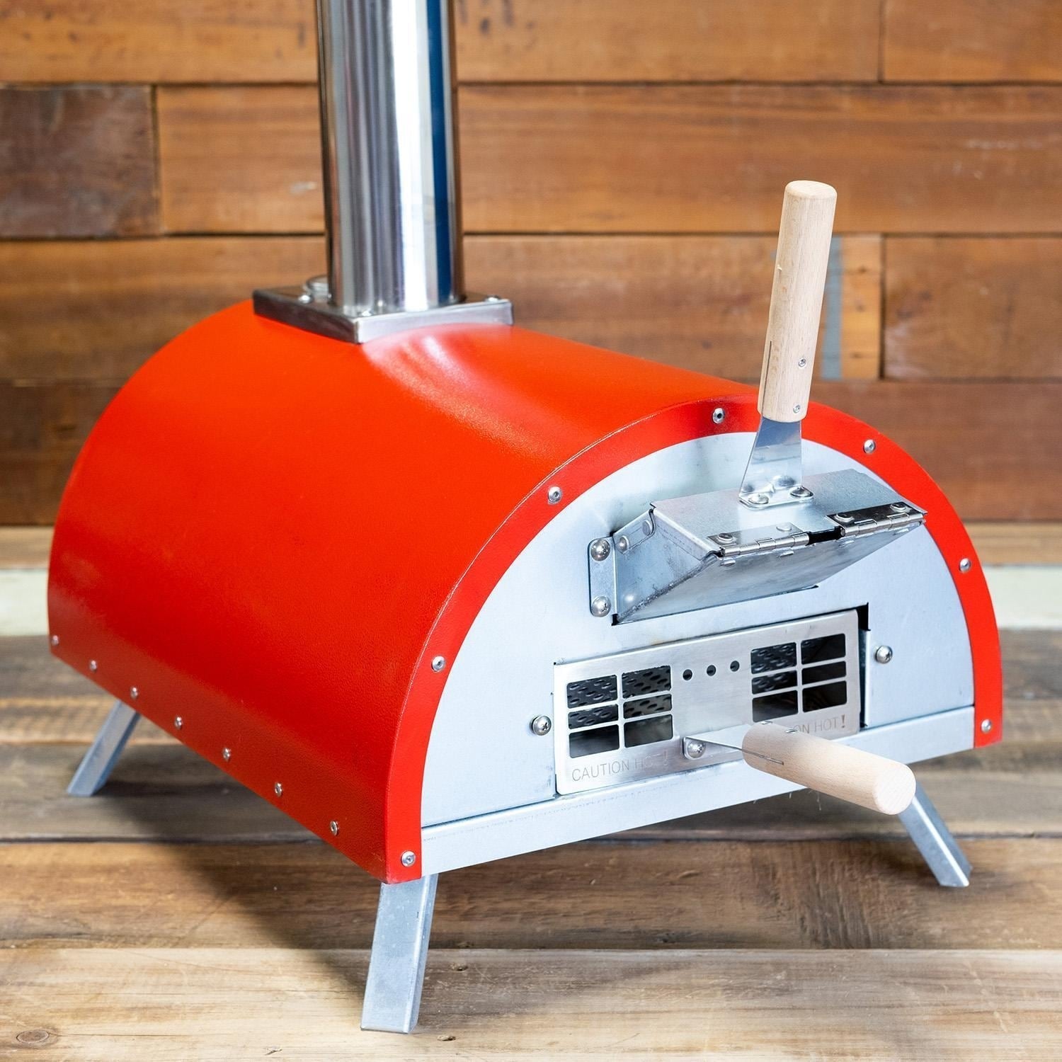 WPPO Le Peppe Portable Red Wood Fired Pizza Oven with Peel - WKE-01-RED - Back View - Lifestyle