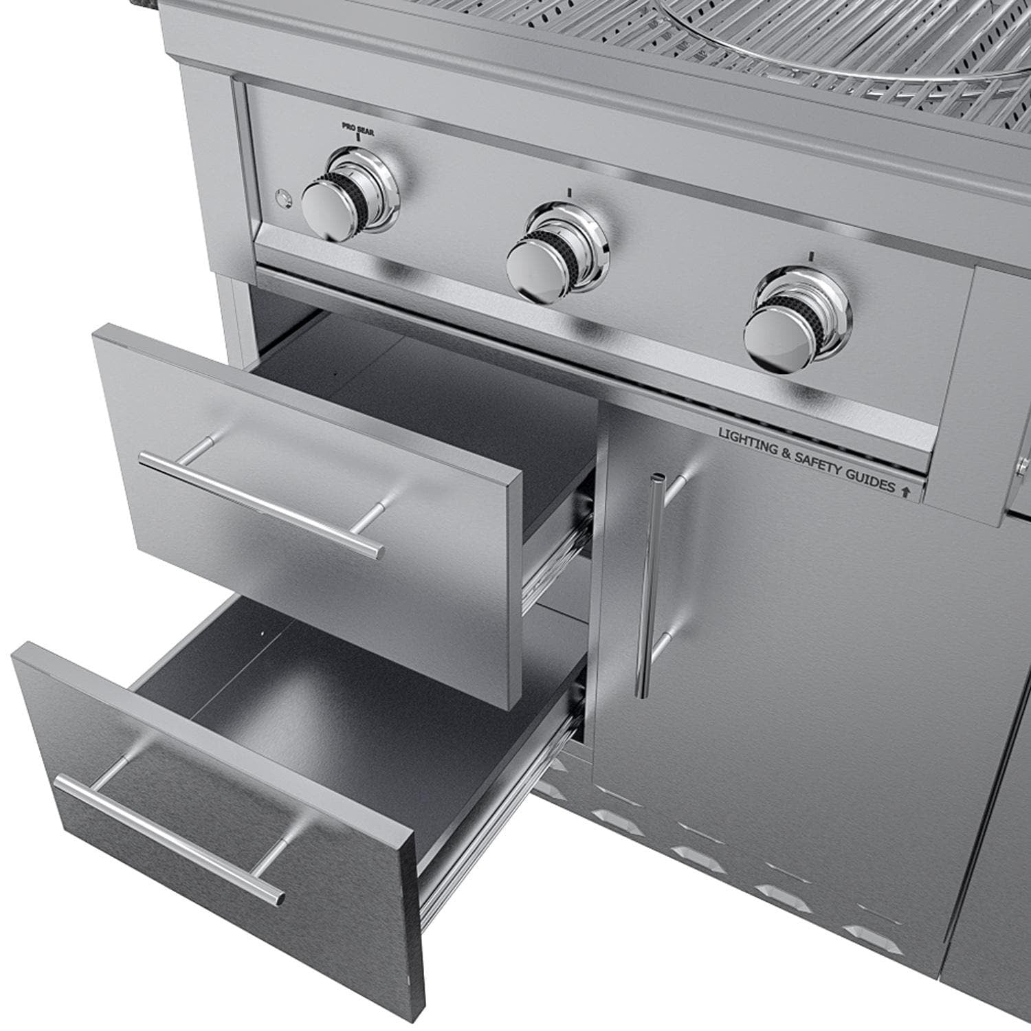 Sunstone Grills SCPBRAZOS9 Brazos 9 Ft Outdoor Kitchen Island w/ Grill & Side Burner, Sink, Door & Drawer – Double Drawer – Detail