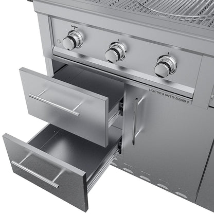 Sunstone Grills SCPBRAZOS9 Brazos 9 Ft Outdoor Kitchen Island w/ Grill & Side Burner, Sink, Door & Drawer – Double Drawer – Detail
