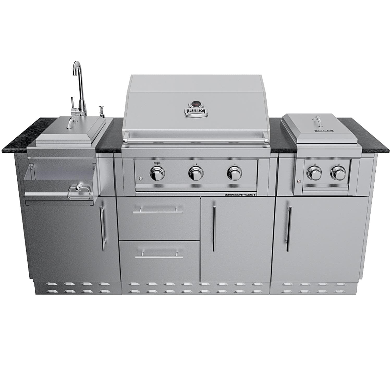 Sunstone Grills SCPCAPRICE6.4 Caprice 6 1/2 Ft Outdoor Kitchen Island w/ Grill & Side Burner, Door & Drawer – Island – White Background